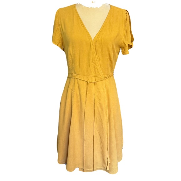 Lulus Mustard Yellow Wrap Dress Size M - Picture 2 of 14